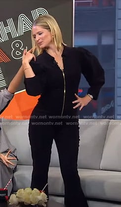 Sara’s black corduroy jumpsuit on GMA Strahan Sara And Keke