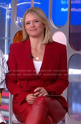 Sara’s red belted blazer on GMA Strahan Sara and Keke