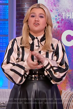 Kelly's satin striped blouse on The Kelly Clarkson Show