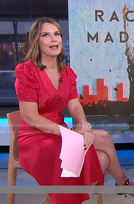 Savannah’s red button front v-neck dress on Today