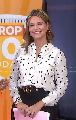Savannah’s white star print blouse and Gucci skirt on Today