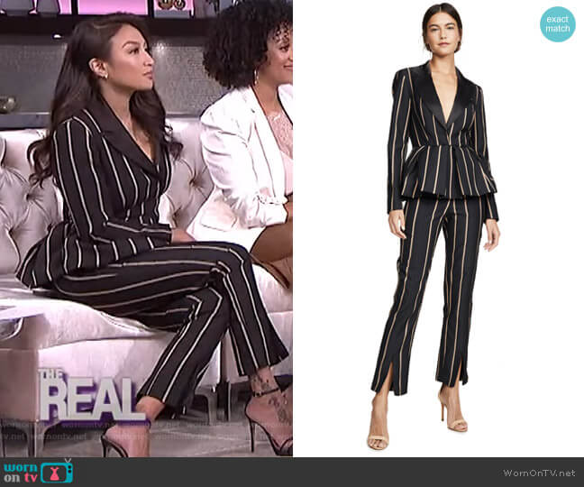 Tailoring Stripe Jumpsuit by Self Portrait worn by Jeannie Mai on The Real