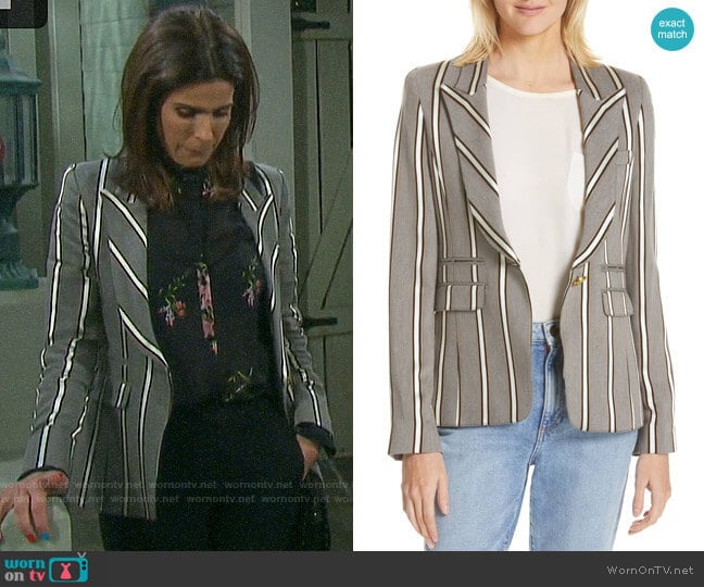 Smythe Peak Lapel Blazer in Grey Ribbon Stripe worn by Hope Williams (Kristian Alfonso) on Days of our Lives