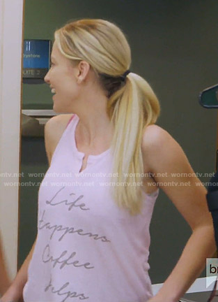 Stephanie’s life happens coffee helps tank top on The Real Housewives of Dallas