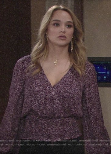 Summer's purple printed crossover top on The Young and the Restless