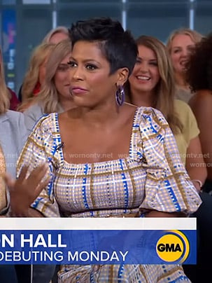 Tamron Hall’s beige checked top and skirt on Good Morning America