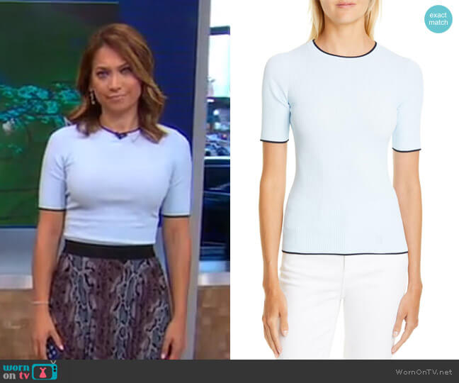 Ribbed Tipped Detail Short Sleeve Sweater by Ted Baker worn by Ginger Zee on Good Morning America