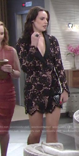 Tessa's black lace mini dress on The Young and the Restless