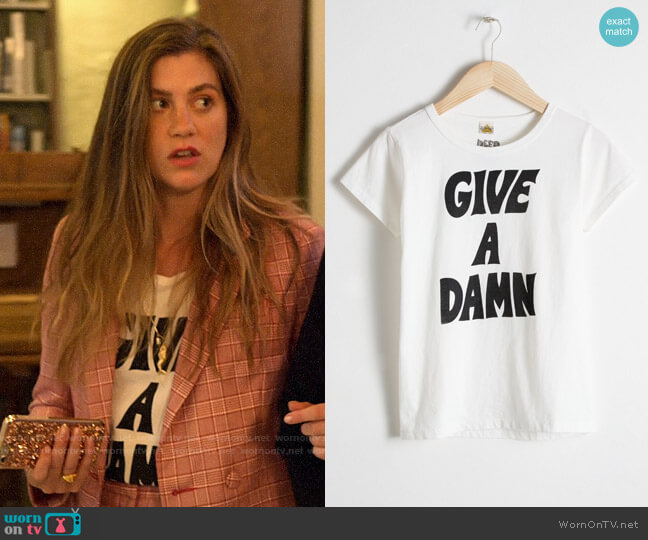 The Deep End Club Give a Damn T-shirt worn by McAfee (Laura Dreyfuss) on The Politician