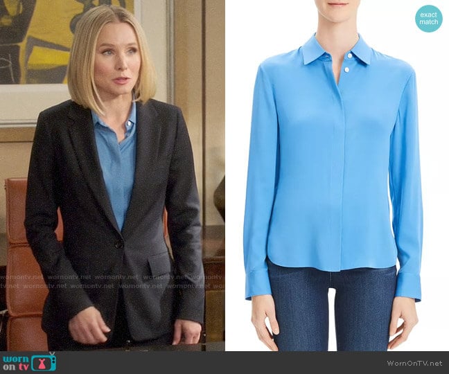 Theory Light Lapis Classic Fitted Shirt worn by Eleanor Shellstrop (Kristen Bell) on The Good Place