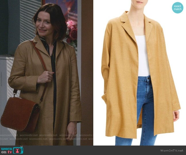 Overlay Lux Linen Coat by Theory worn by Amelia Shepherd (Caterina Scorsone) on Greys Anatomy