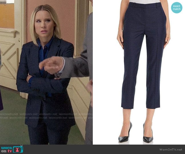 Theory Striped Wool Cropped Pants worn by Eleanor Shellstrop (Kristen Bell) on The Good Place