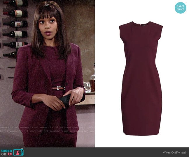 Theory Power Wool Dress in Mulberry worn by Amanda Sinclair (Mishael Morgan) on The Young and the Restless