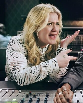 Kelly’s tiger stripe blouse on The Kelly Clarkson Show