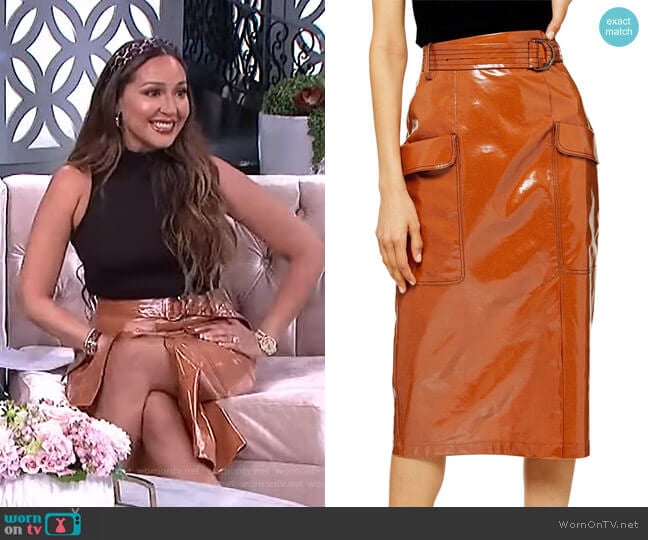 Belted Vinyl Midi Skirt by Topshop worn by Adrienne Houghton on The Real