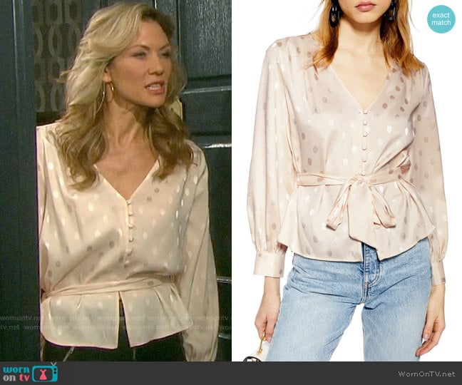 Topshop Spot Jacquard Belted Top worn by Kristen DiMera (Stacy Haiduk) on Days of our Lives