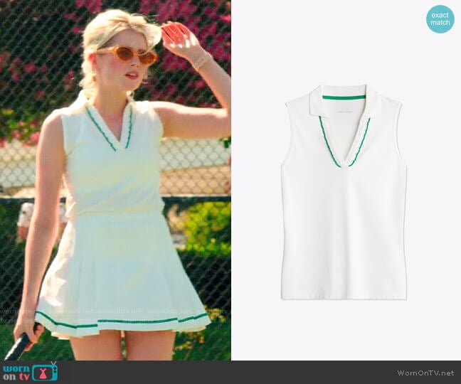 Tory Sport Performance Pique Ruffle Sleeveless Polo worn by Astrid (Lucy Boynton) on The Politician