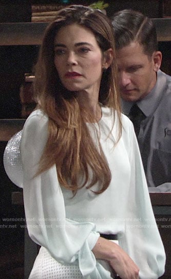 Victoria’s mint green keyhole blouse on The Young and the Restless