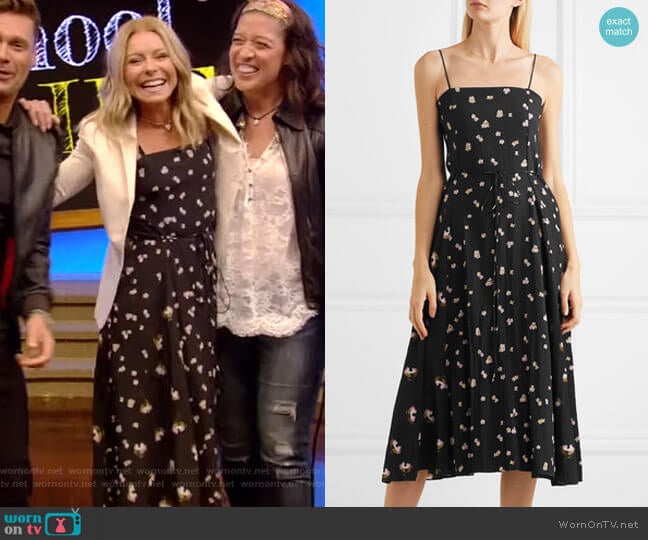 Floral-Print Crinkled-Crepe Midi Dress by Vince worn by Kelly Ripa on Live with Kelly and Mark