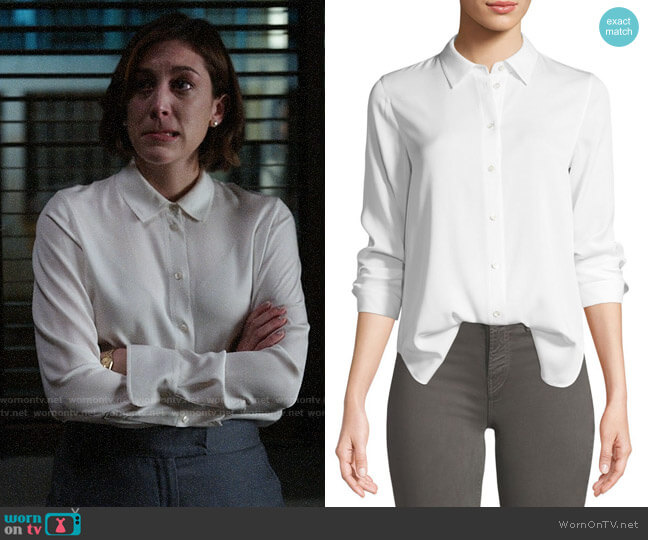 Vince Slim-Fit Long-Sleeve Stretch-Silk Blouse worn by Sydney Strait (Caitlin McGee) on Bluff City Law