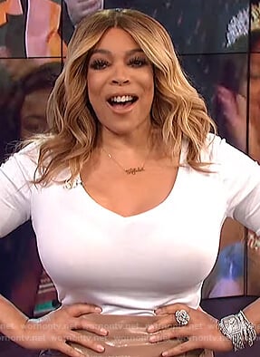 Wendy’s white v-neck t-shirt on The Wendy Williams Show