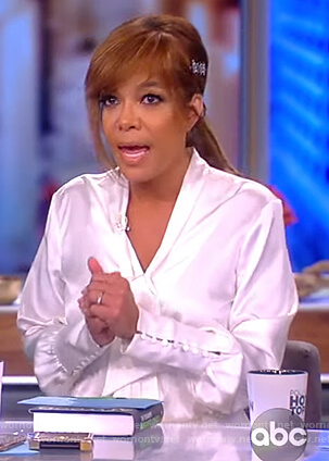 Sunny’s white satin top and fringe skirt on The View