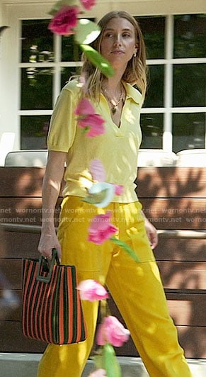 Whitney's yellow polo top outfit and striped bag on The Hills New Beginnings