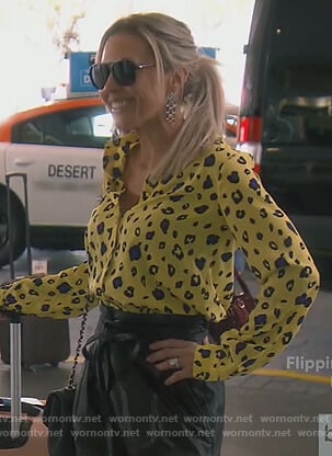 Braunwyn’s yellow leopard blouse on The Real Housewives of Orange County