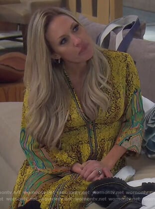 Braunwyn's yellow printed maxi dress on The Real Housewives of Orange County