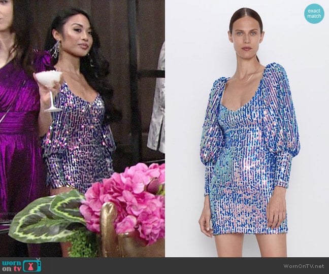 Zara  Limited Edition Sequin Mini Dress worn by Indio (Jules Aurora) on The Young and the Restless