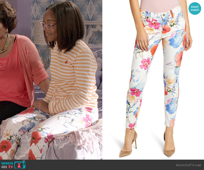 7 For All Mankind The Ankle Skinny Jeans in Seaside Poppies worn by Diane Johnson (Marsai Martin) on Black-ish