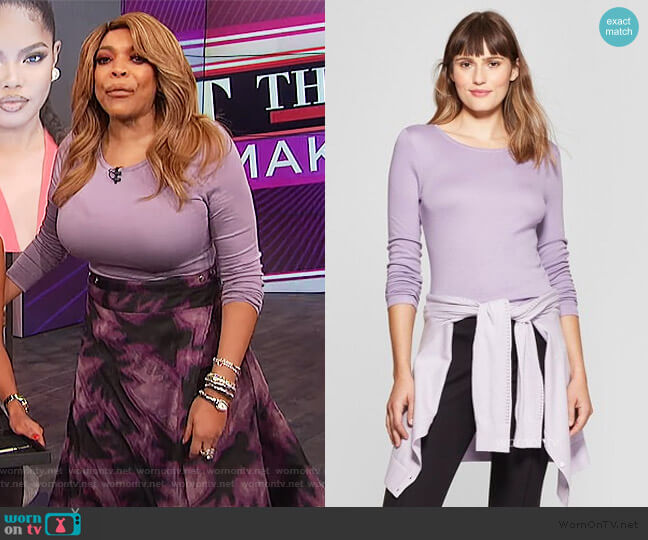 Long Sleeve Crewneck T-Shirt by A New Day at Target worn by Wendy Williams on The Wendy Williams Show