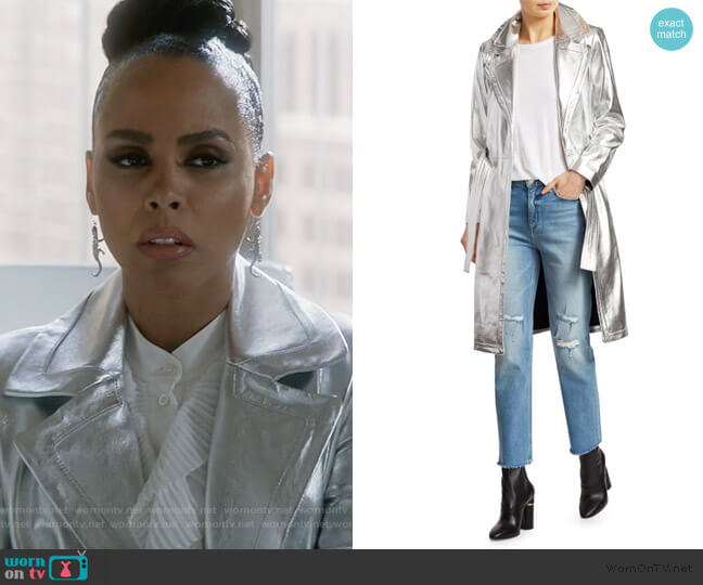 Bennet Metallic Leather Trench Coat by A.L.C. worn by Tegan Price (Amirah Vann) on How to Get Away with Murder