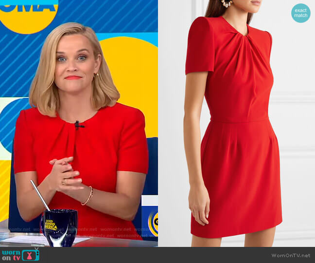 Ruched Crepe Mini Dress by Alexander McQueen worn by Reese Witherspoon on GMA