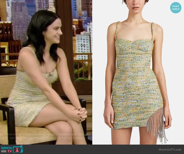 Crystal-Embellished Tweed Minidress by Area worn by Camila Mendes on Live with Kelly and Ryan