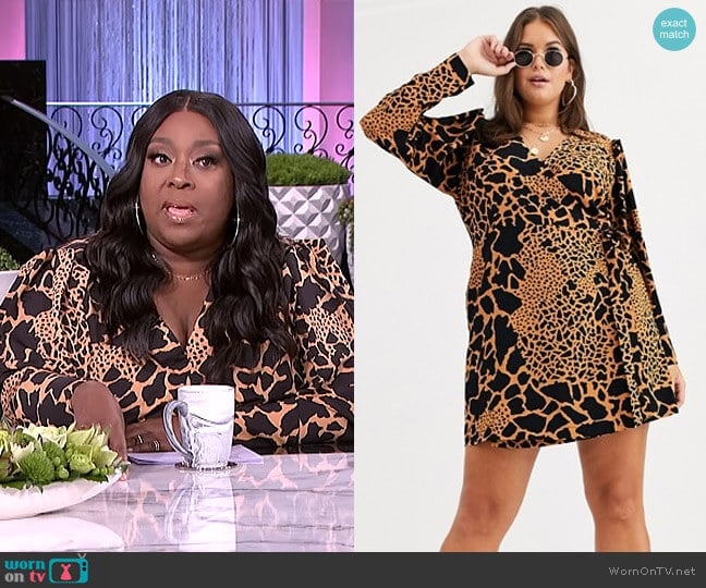 Wrap Mini Dress in Animal Print by Asos Curve worn by Loni Love  on The Real