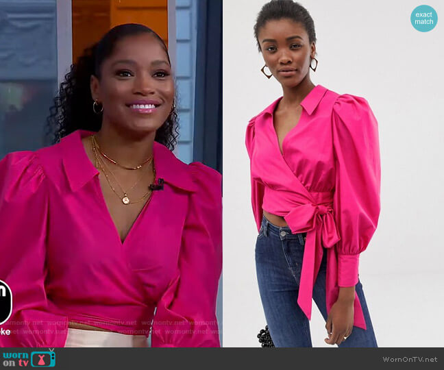 Wrap Top with Volume Sleeves by Asos worn by Keke Palmer on Good Morning America