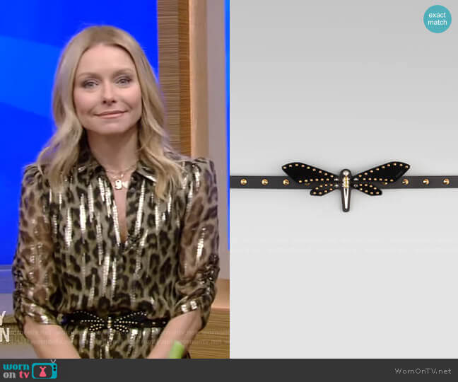 Adjustable Leather Dragonfly Belt by Gucci worn by Kelly Ripa on Live with Kelly and Mark