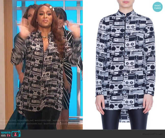 Stereo Print Zip-Front Silk Tunic by Akris Punto worn by Eve on The Talk