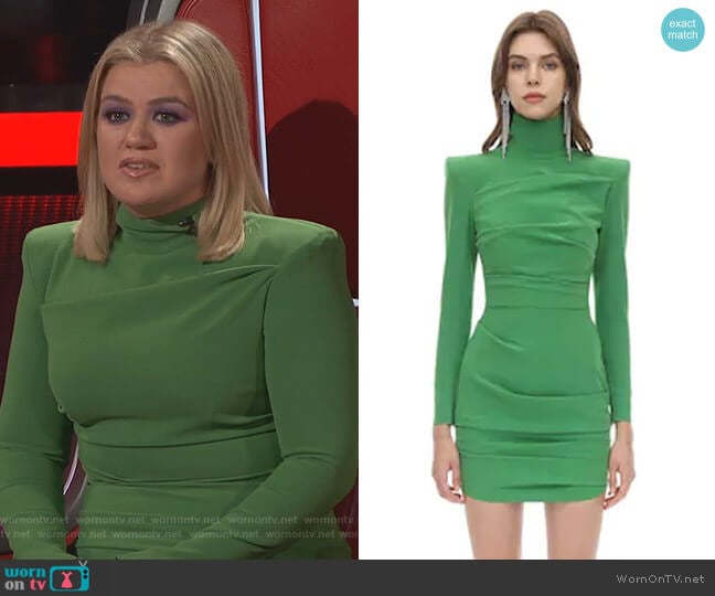 WornOnTV: Kelly Clarkson’s green padded shoulder dress on The Voice ...