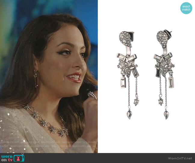 Crystal Encrusted Paisley Jacket Earring by Alexis Bittar worn by Fallon Carrington (Elizabeth Gillies) on Dynasty