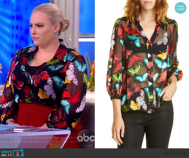 Sheila Butterfly Print Silk Blend Top by Alice  Olivia worn by Meghan McCain on The View