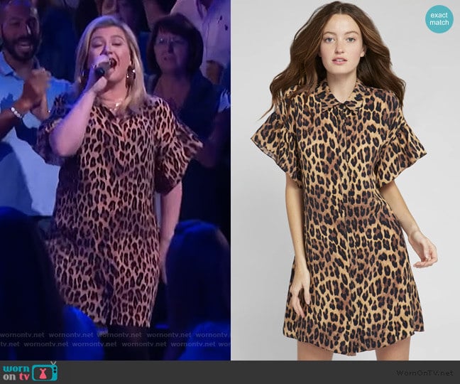 Jude Ruffle Button Down Tunic Dress by Alice + Olivia worn by Kelly Clarkson  on The Kelly Clarkson Show