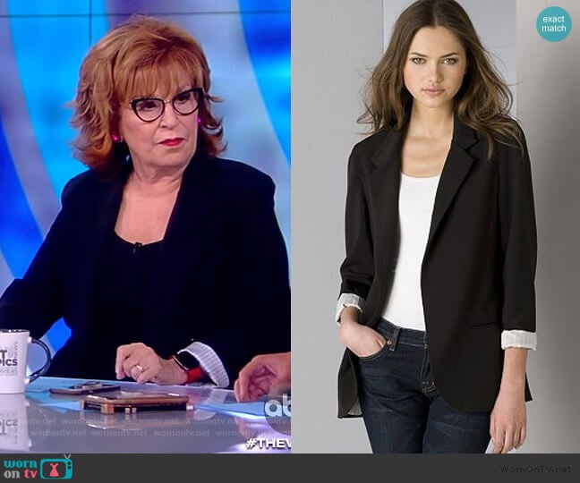 Black Boyfriend Jacket with Stripe Lining by Aqua worn by Joy Behar on The View