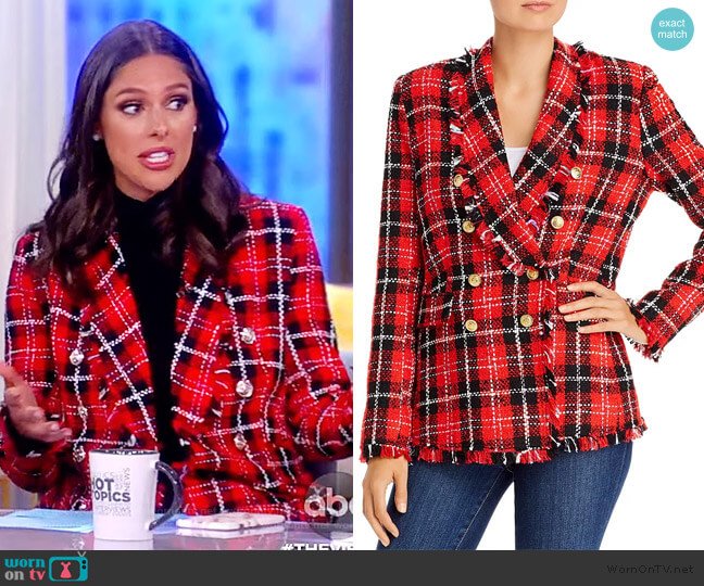 Plaid Tweed Open-Front Blazer by Aqua worn by Abby Huntsman on The View