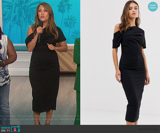 Pleated Shoulder Pencil Dress by ASOS worn by Carrie Inaba  on The Talk