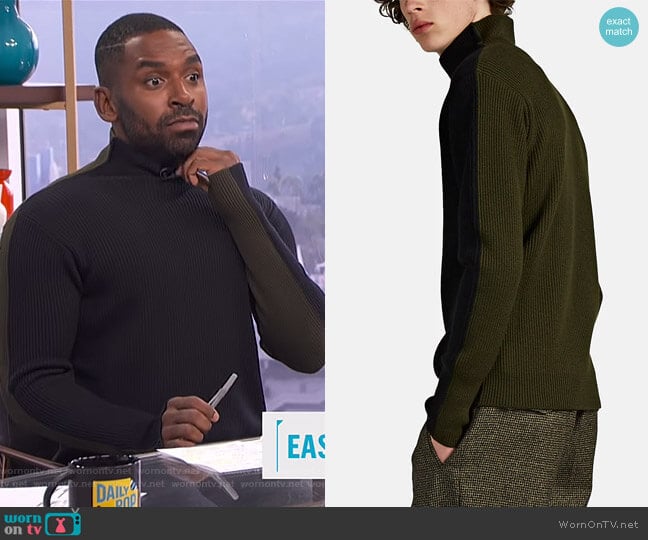 Colorblocked Virgin Wool Mock-Turtleneck Sweater by Barena Venezia worn by Justin Sylvester on E! News