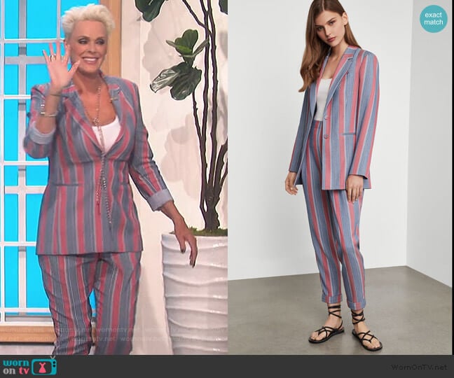 Striped Single-Breasted Blazer and pants by BCBMAXAZRIA worn by Brigitte Nielsen on The Talk