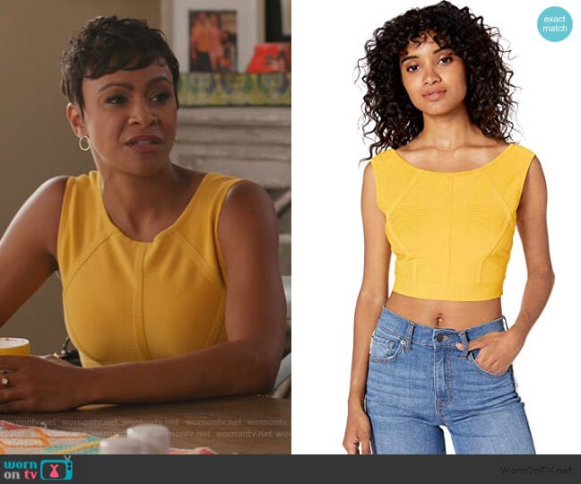 Fenella Cropped Tank Top by BCBGMAXAZRIA worn by Angela (Carly Hughes
) on American Housewife