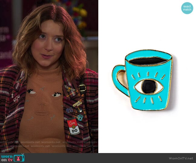 Enlightened Coffee Enamel Pin by Allison Cole at Badge Bomb worn by Nonnie Thompson (Kimmy Shields) on Insatiable